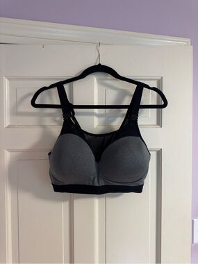 Gray Padded Sports Bra with Black Trim